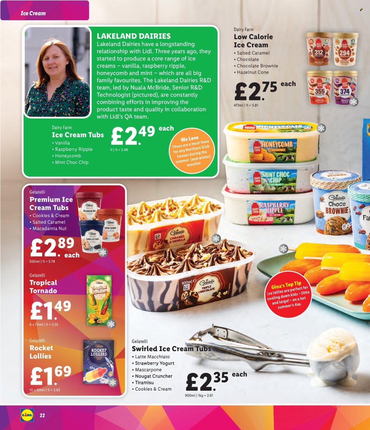 thumbnail - Lidl offer  - Sales products - rocket, ice cream, chocolate chips, lollies, mint, macadamia nuts, freezer. Page 22.