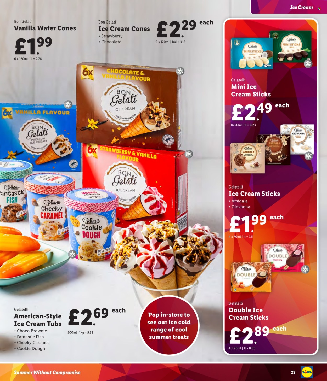 thumbnail - Lidl offer  - Sales products - ice cream, ice cream bars, ice cones, milk chocolate. Page 23.