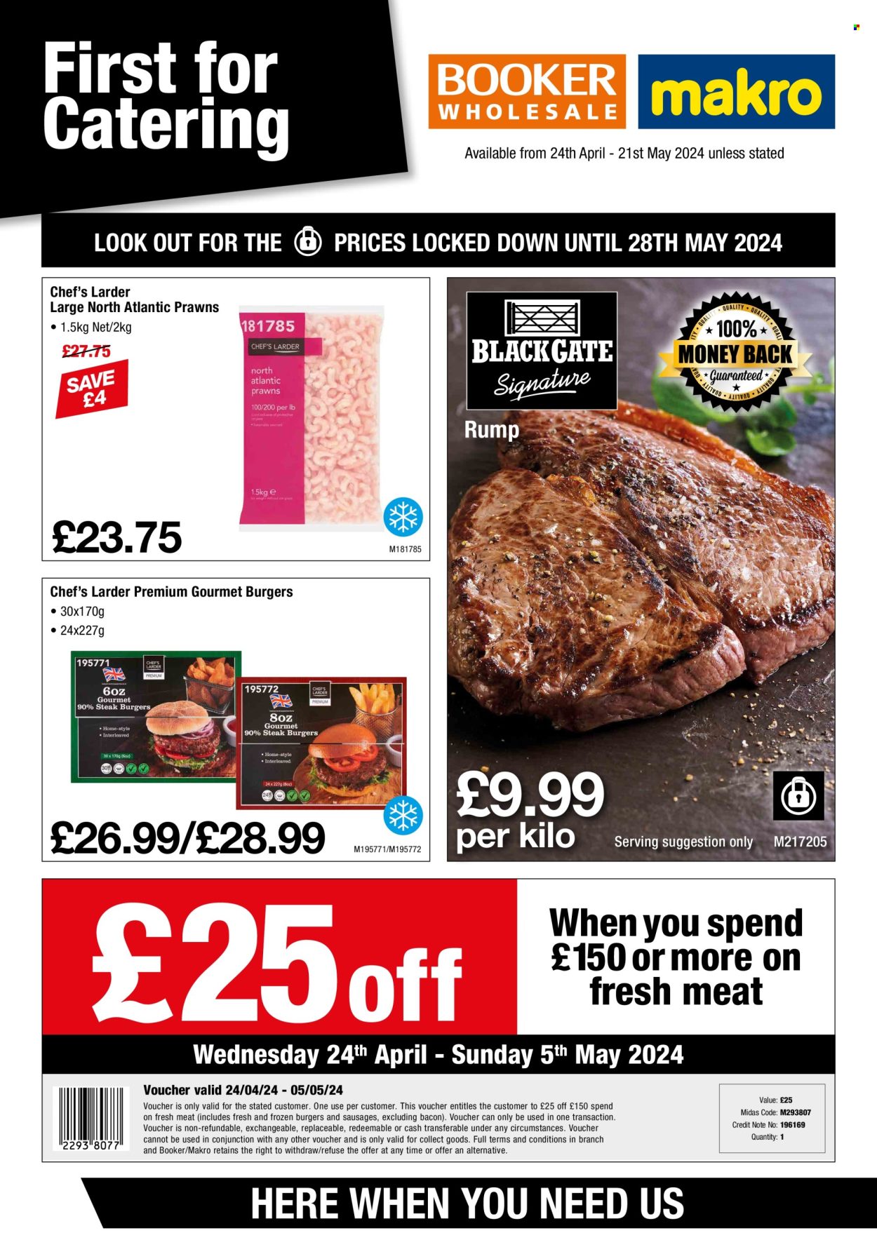 thumbnail - Makro offer  - 24/04/2024 - 21/05/2024 - Sales products - hamburger, prawns, ready meal, bacon, sausage. Page 1.