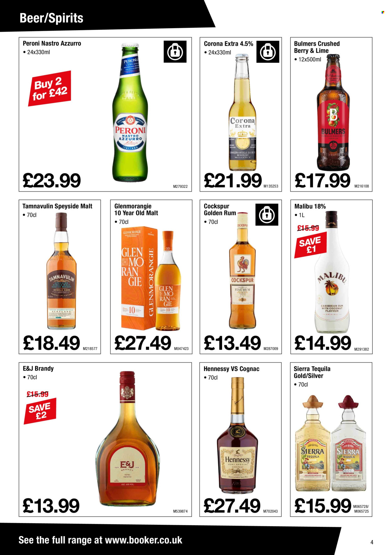 thumbnail - Makro offer  - 24/04/2024 - 21/05/2024 - Sales products - Corona Extra, beer, Bulmers, alcohol, Peroni, Modelo, brandy, cognac, tequila, Hennessy, rum, Malibu, scotch whisky, whisky. Page 4.