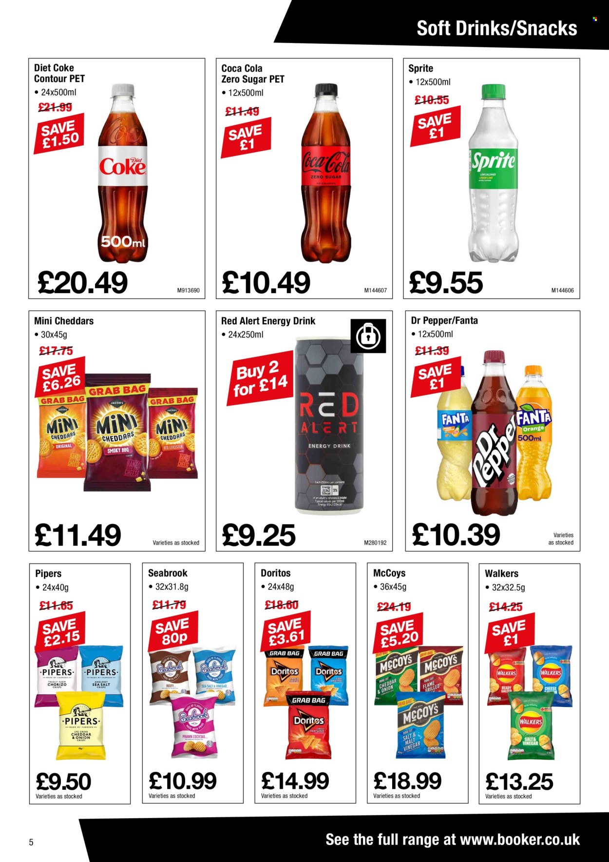 thumbnail - Makro offer  - 24/04/2024 - 21/05/2024 - Sales products - prawns, snack, ready meal, chorizo, Red Leicester, Doritos, salty snack, crisps, Coca-Cola, Sprite, Fanta, energy drink, Coca-Cola zero, Dr. Pepper, Diet Coke, soft drink, Coke, carbonated soft drink, Jacobs. Page 5.