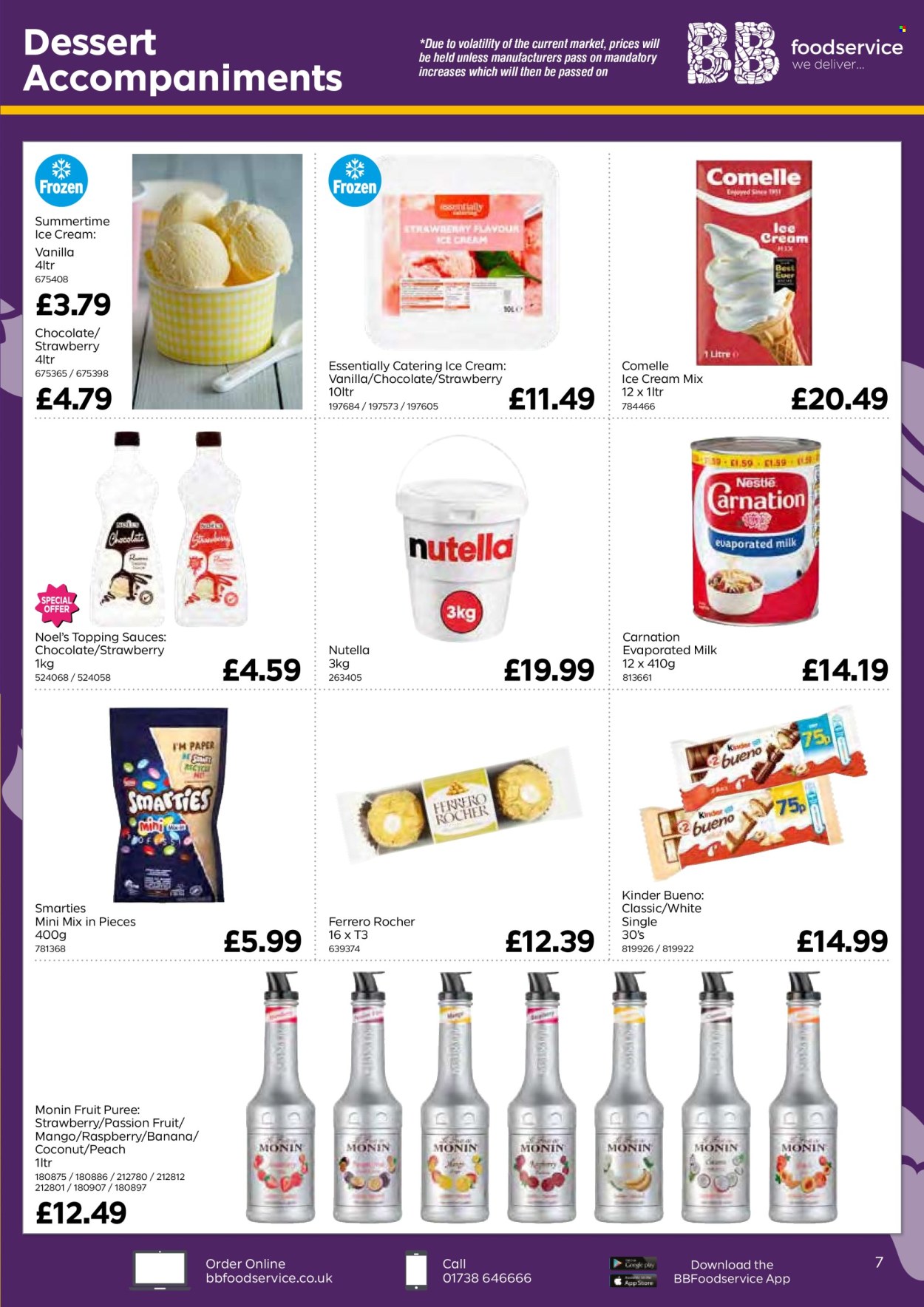 thumbnail - Bestway offer  - 26/04/2024 - 20/06/2024 - Sales products - mango, passion fruit, dessert, evaporated milk, ice cream, Nutella, Ferrero Rocher, Smarties, Kinder Bueno, topping, hazelnut spread, baby food pouch, sauce. Page 7.