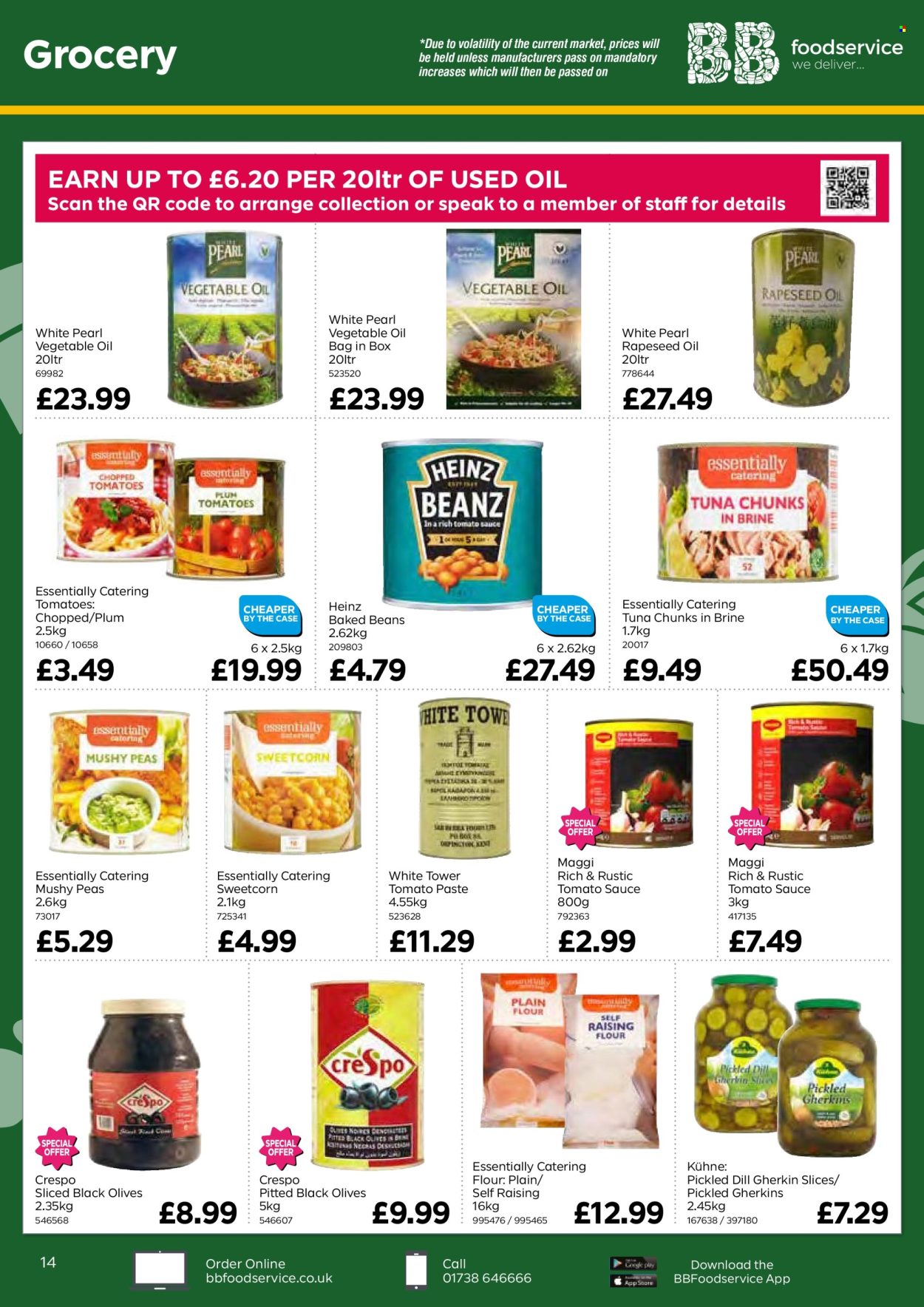 thumbnail - Bestway offer  - 26/04/2024 - 20/06/2024 - Sales products - beans, peas, tuna, ready meal, flour, Maggi, tomato paste, tomato sauce, Heinz, olives, baked beans, pickled gherkins, tuna in brine, dill, vegetable oil, oil, bag, sauce. Page 14.