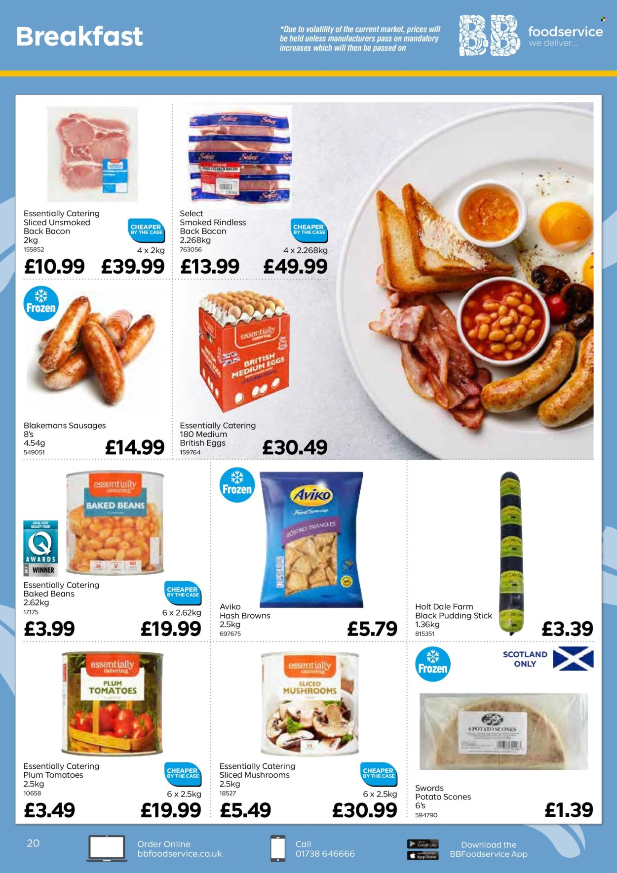 thumbnail - Bestway offer  - 26/04/2024 - 20/06/2024 - Sales products - mushrooms, beans, tomatoes, scones, ready meal, bacon, sausage, black pudding, hash browns, baked beans, eggs. Page 20.