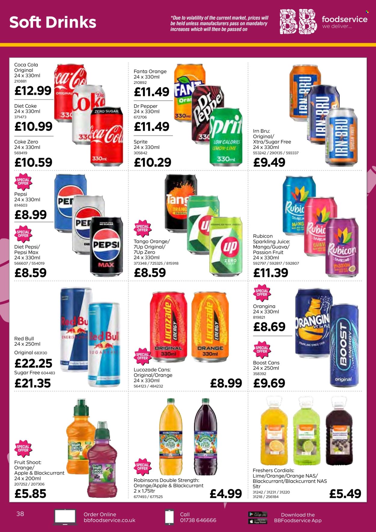 thumbnail - Bestway offer  - 26/04/2024 - 20/06/2024 - Sales products - guava, passion fruit, Coca-Cola, Sprite, Pepsi, juice, Fanta, energy drink, Pepsi Max, Coca-Cola zero, Dr. Pepper, Diet Pepsi, Diet Coke, soft drink, 7UP, Red Bull, Lucozade, sparkling juice, Coke, carbonated soft drink, Boost, XTRA. Page 38.