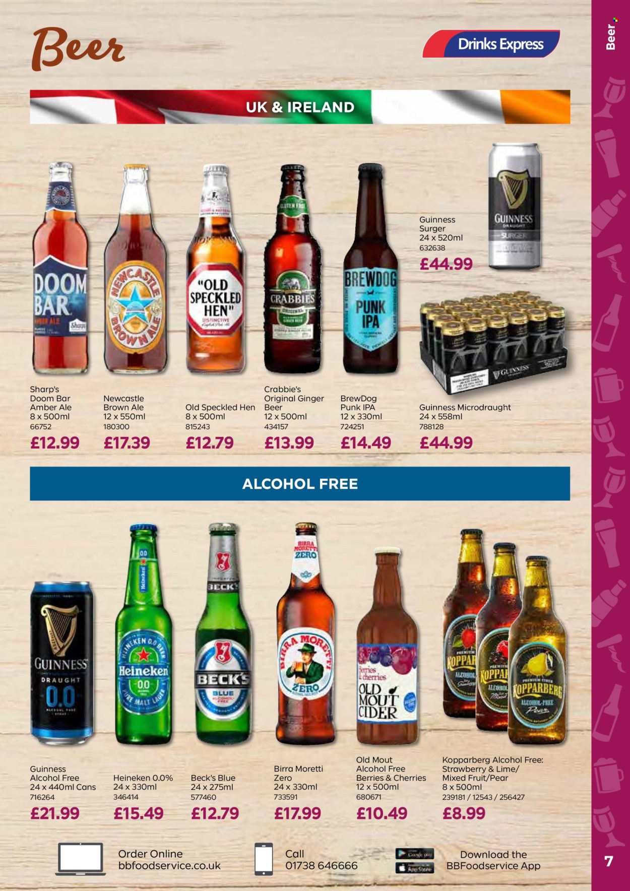 thumbnail - Bestway offer  - 26/04/2024 - 20/06/2024 - Sales products - ginger beer, Heineken, beer, Kopparberg, Guinness, Beck's, Lager, IPA, Birra Moretti, non-alcoholic beer, pears, cider, Sharp. Page 7.