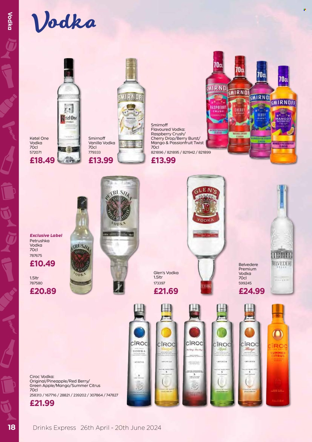 thumbnail - Bestway offer  - 26/04/2024 - 20/06/2024 - Sales products - alcohol, pineapple, Smirnoff, vodka, Cîroc, label. Page 18.