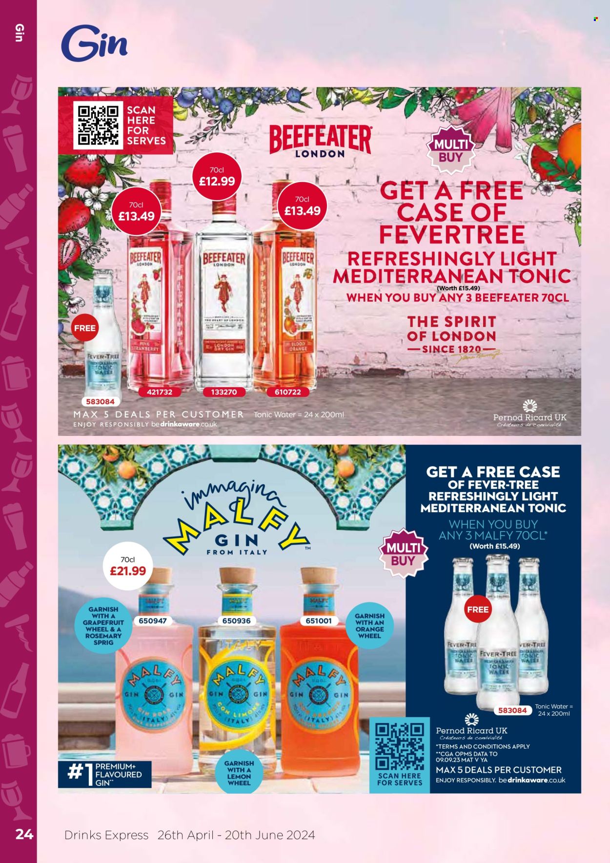 thumbnail - Bestway offer  - 26/04/2024 - 20/06/2024 - Sales products - alcohol, grapefruits, rosemary, herbs, tonic, gin, Beefeater, spirit. Page 24.