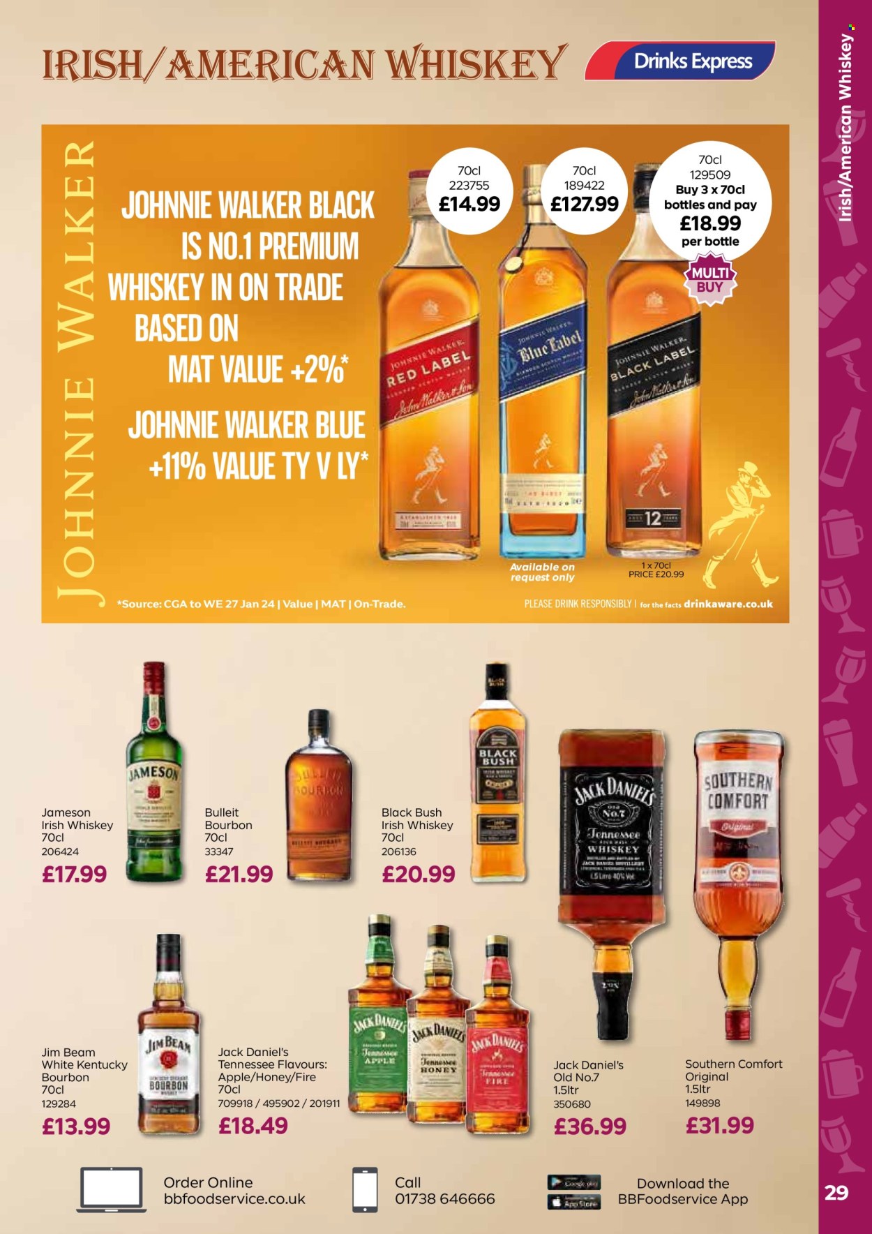 thumbnail - Bestway offer  - 26/04/2024 - 20/06/2024 - Sales products - alcohol, Miller, Jack Daniel's, bourbon, liqueur, Tennessee Whiskey, whiskey, irish whiskey, Jameson, Johnnie Walker, Jim Beam, bourbon whiskey. Page 29.