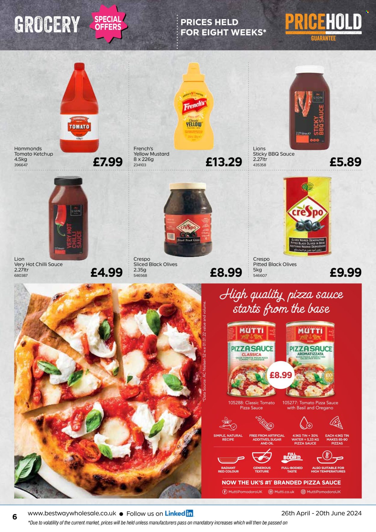 thumbnail - Bestway offer  - 26/04/2024 - 20/06/2024 - Sales products - pizza sauce, BBQ sauce, mustard, ketchup, chilli sauce, oil, sauce. Page 6.