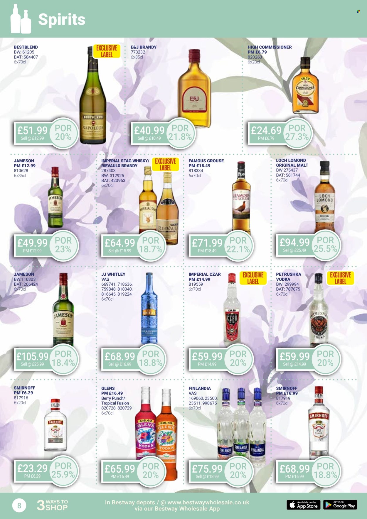 thumbnail - Bestway offer  - 26/04/2024 - 23/05/2024 - Sales products - alcohol, brandy, Smirnoff, vodka, whiskey, Jameson, punch, whisky. Page 8.