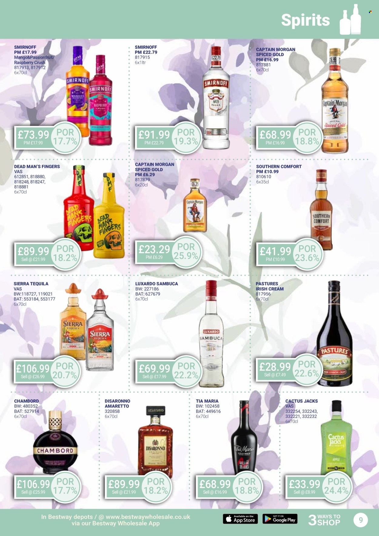 thumbnail - Bestway offer  - 26/04/2024 - 23/05/2024 - Sales products - alcohol, mango, coffee drink, Amaretto, Captain Morgan, liqueur, Smirnoff, tequila, vodka, irish cream, anise liqueur, Sambuca. Page 9.