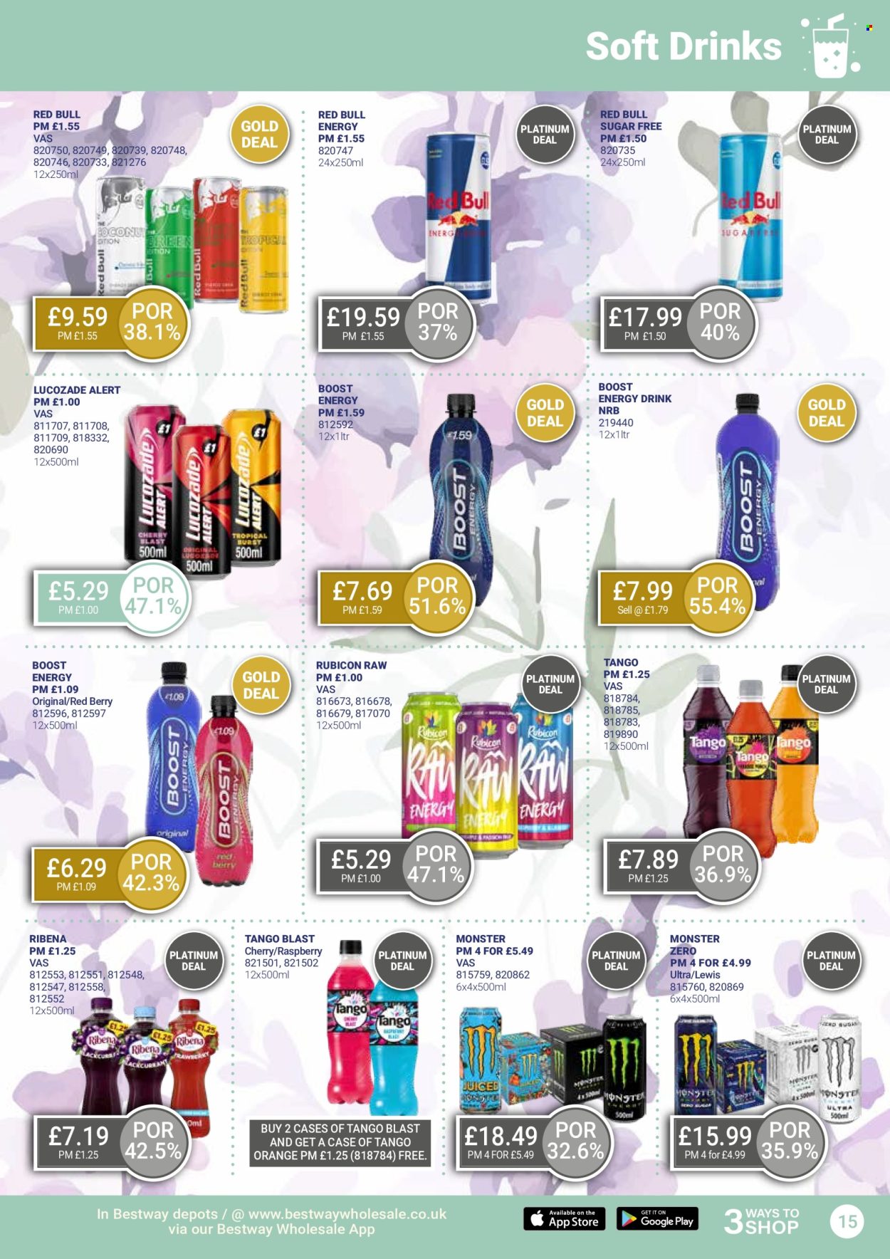 thumbnail - Bestway offer  - 26/04/2024 - 23/05/2024 - Sales products - energy drink, soft drink, Red Bull, Lucozade, Monster, Ribena, Boost. Page 15.