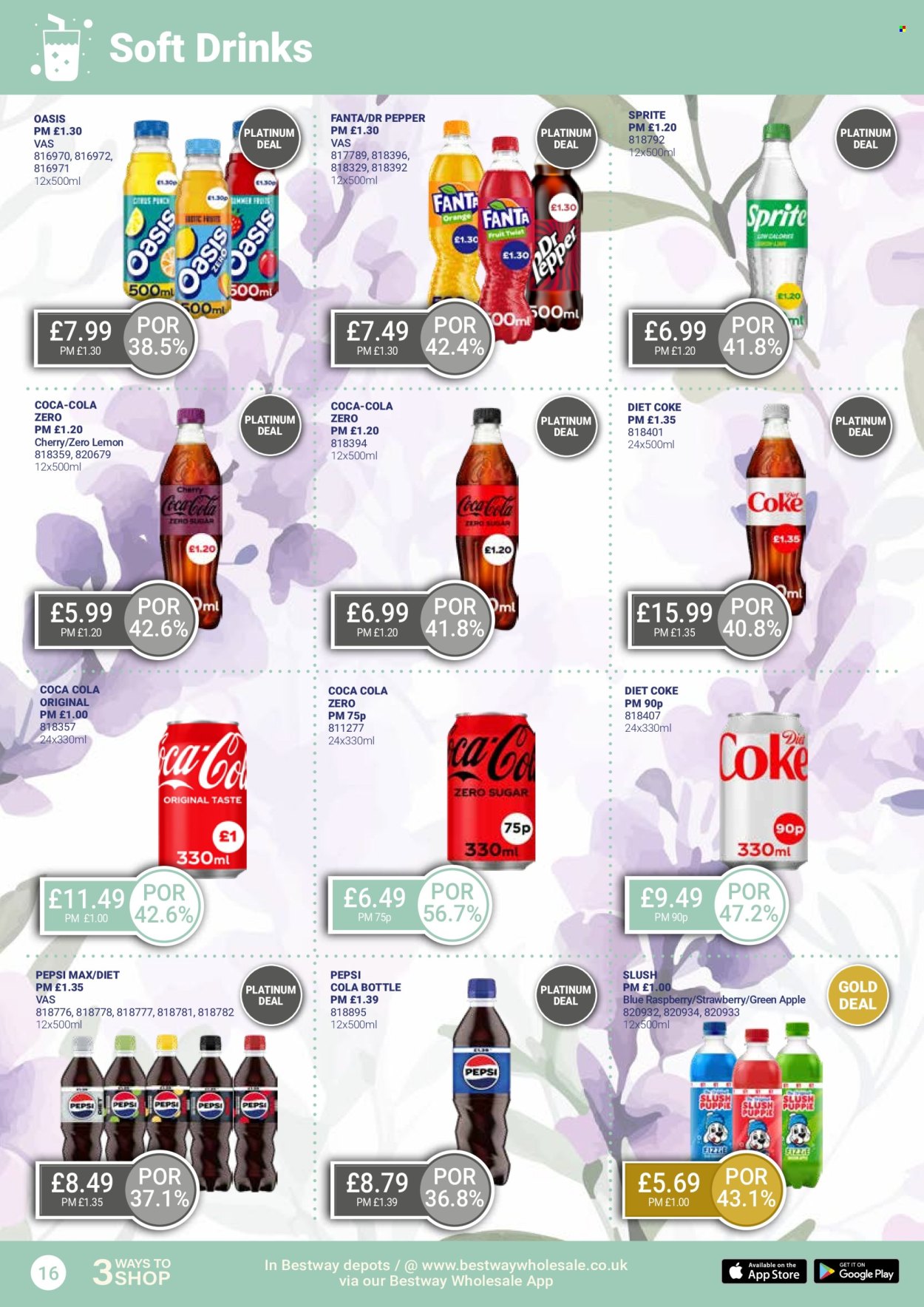 thumbnail - Bestway offer  - 26/04/2024 - 23/05/2024 - Sales products - lemons, Coca-Cola, Sprite, Pepsi, Fanta, Pepsi Max, Coca-Cola zero, Dr. Pepper, Diet Coke, soft drink, Coke, carbonated soft drink. Page 16.