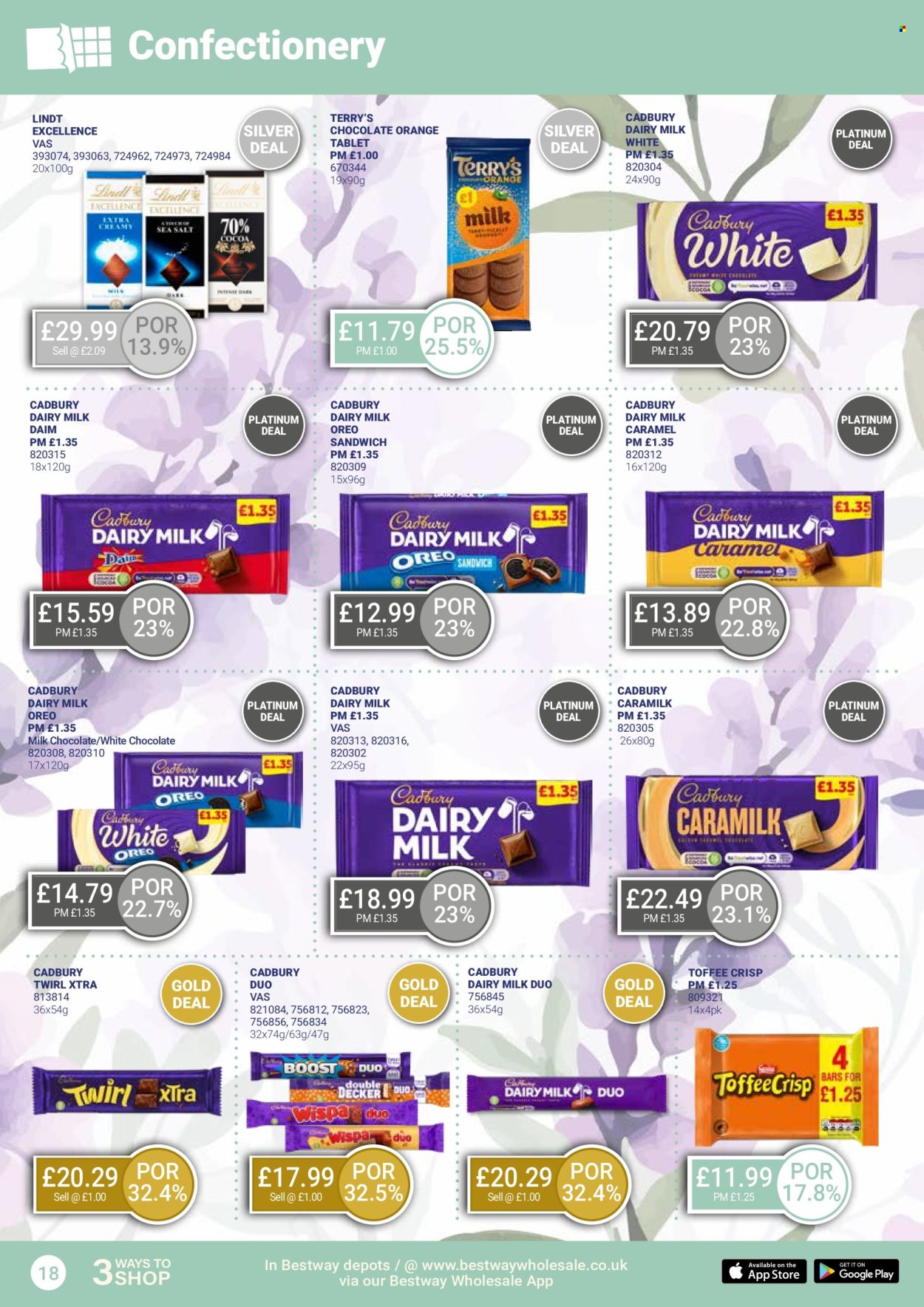thumbnail - Bestway offer  - 26/04/2024 - 23/05/2024 - Sales products - Oreo, milk chocolate, white chocolate, chocolate, Lindt, Cadbury, toffee, Dairy Milk, chocolate bar, caramel, XTRA. Page 18.