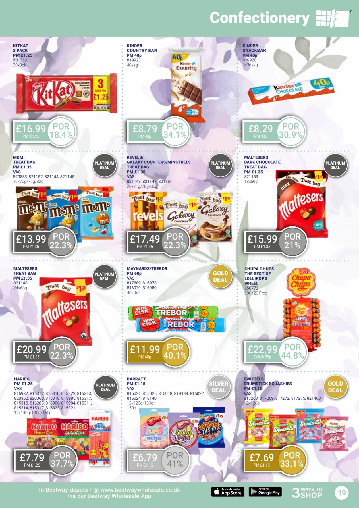 thumbnail - Bestway offer  - 26/04/2024 - 23/05/2024 - Sales products - chocolate wafer, Haribo, M&M's, KitKat, lollipop, dark chocolate, Maltesers, Swizzels, chocolate candies, sweets, Chupa Chups. Page 19.
