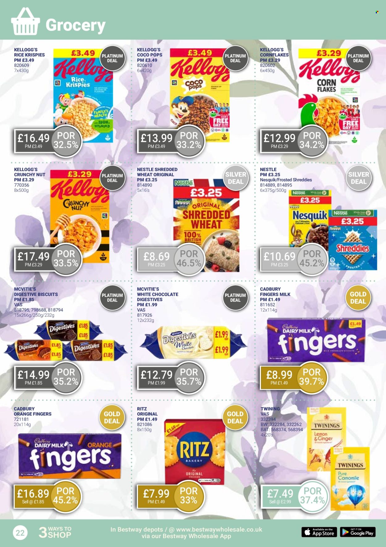 thumbnail - Bestway offer  - 26/04/2024 - 23/05/2024 - Sales products - Nesquik, milk, biscuit, Nestlé, white chocolate, Cadbury, Kellogg's, Digestive, RITZ, corn flakes, coco pops, Rice Krispies. Page 22.