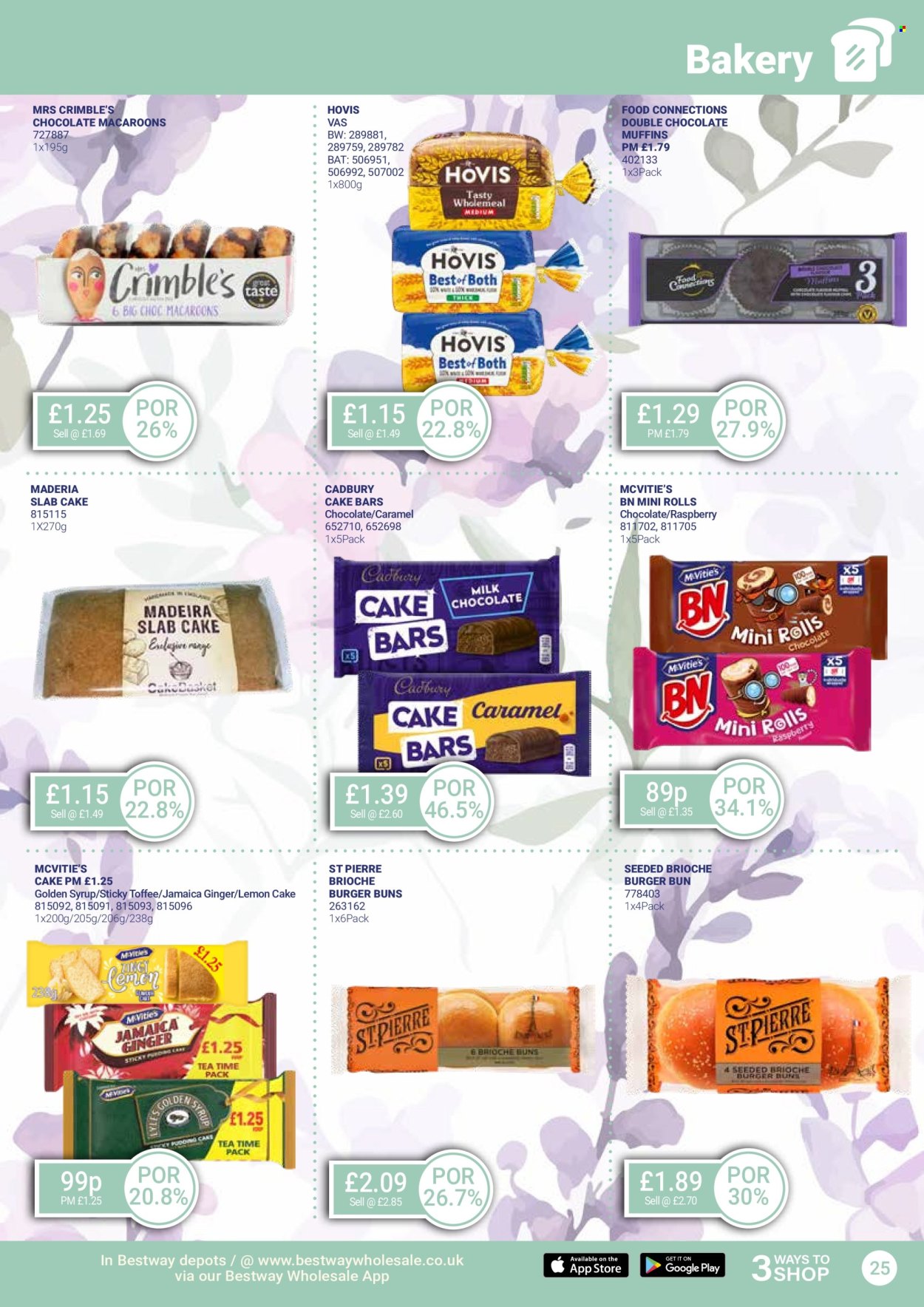 thumbnail - Bestway offer  - 26/04/2024 - 23/05/2024 - Sales products - muffin, buns, burger buns, brioche, macaroons, milk chocolate, Cadbury, toffee, bars, golden syrup, caramel, syrup, tea, basket. Page 25.