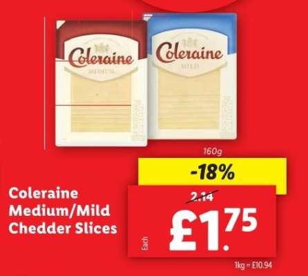 Coleraine Medium/Mild Cheddar Slices