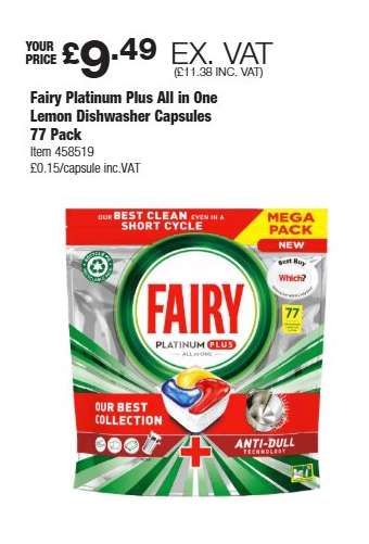 Fairy Platinum Plus All in One Lemon Dishwasher Capsules 77 Pack