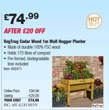 VegTrug Cedar Wood 1m Wall Hugger Planter