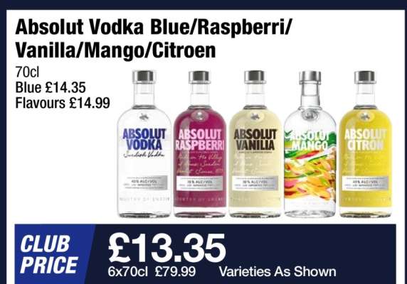 Absolut Vodka Blue/Raspberri/Vanilla/Mango/Citroen