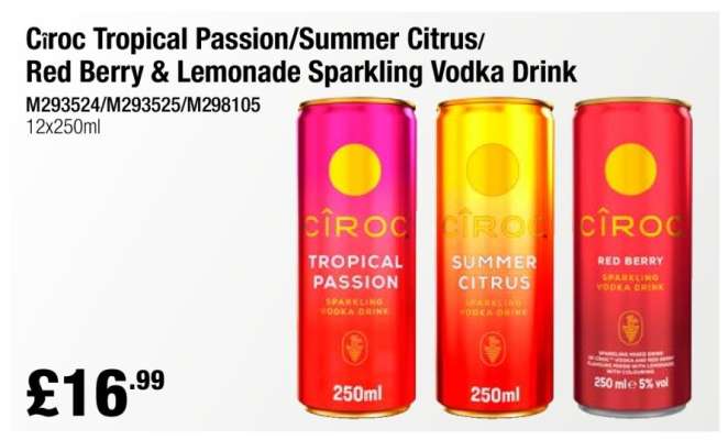 Cîroc Tropical Passion/Summer Citrus/Red Berry & Lemonade Sparkling Vodka Drink