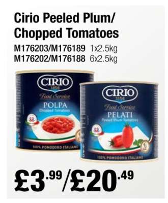 Cirio Peeled Plum/Chopped Tomatoes