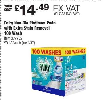 Fairy Non Bio Platinum Pods with Extra Stain Removal 100 Wash