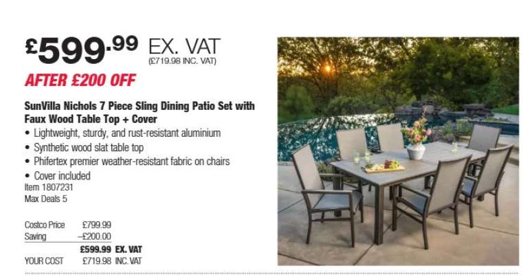 SunVilla Nichols 7 Piece Sling Dining Patio Set with Faux Wood Table Top + Cover