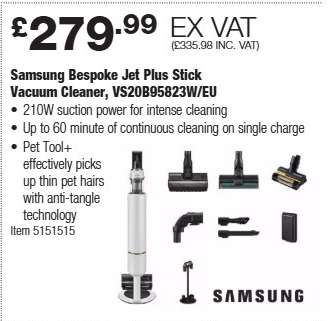 Samsung Bespoke Jet Plus Stick Vacuum Cleaner, VS20B95823W/EU