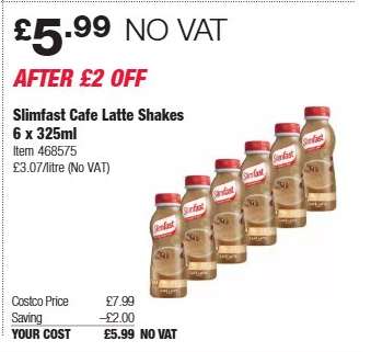 Slimfast Cafe Latte Shakes 6 x 325ml
