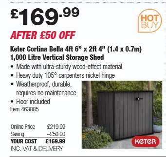 Keter Cortina Bella 4ft 6” x 2ft 4” (1.4 x 0.7m) 1,000 Litre Vertical Storage Shed