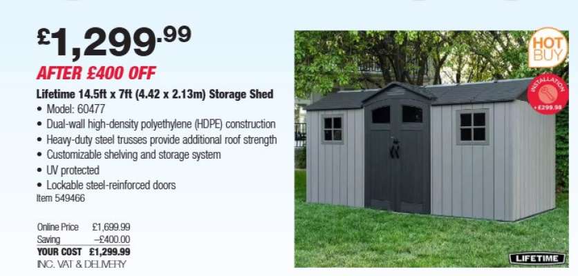 Lifetime 14.5ft x 7ft (4.42 x 2.13m) Storage Shed