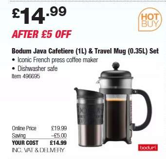 Bodum Java Cafetiere (1L) & Travel Mug (0.35L) Set