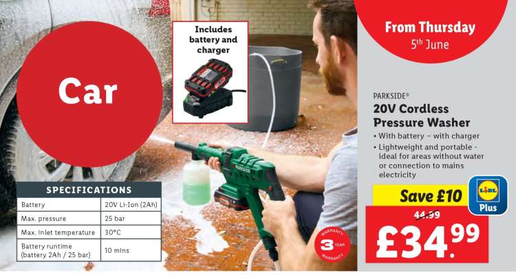 PARKSIDE 20V Cordless Pressure Washer