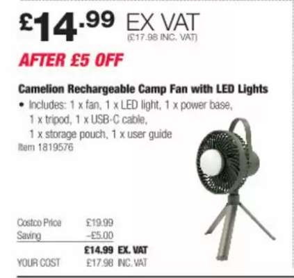 Camelion Rechargeable Camp Fan with LED Lights