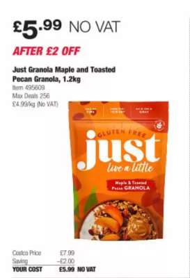 Just Granola Maple and Toasted Pecan Granola, 1.2kg