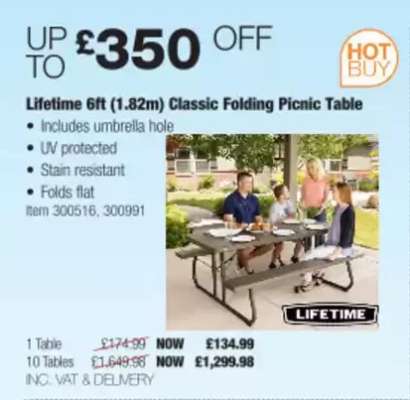 Lifetime 6ft (1.82m) Classic Folding Picnic Table