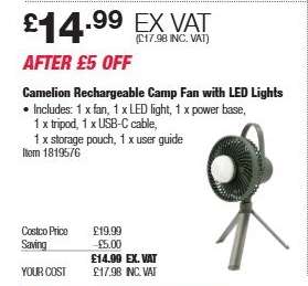 Camelion Rechargeable Camp Fan with LED Lights
