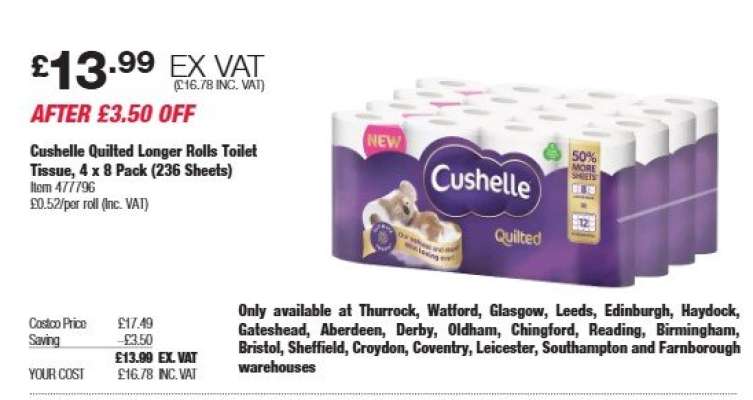 Cushelle Quilted Longer Rolls Toilet Tissue, 4 x 8 Pack (236 Sheets)