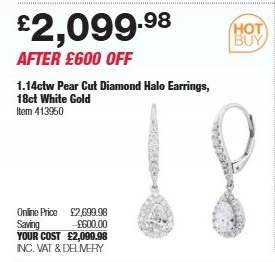 1.14ctw Pear Cut Diamond Halo Earrings, 18ct White Gold