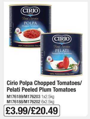 Cirio Polpa Chopped Tomatoes/ Pelati Peeled Plum Tomatoes