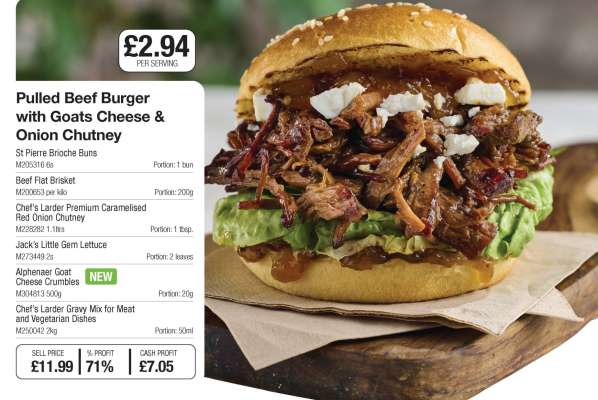 Pulled Beef Burger with Goats Cheese & Onion Chutney