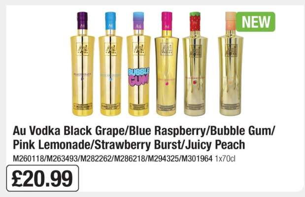 Au Vodka Black Grape/Blue Raspberry/Bubble Gum/Pink Lemonade/Strawberry Burst/Juicy Peach