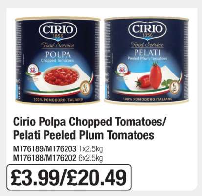 Cirio Polpa Chopped Tomatoes/ Pelati Peeled Plum Tomatoes