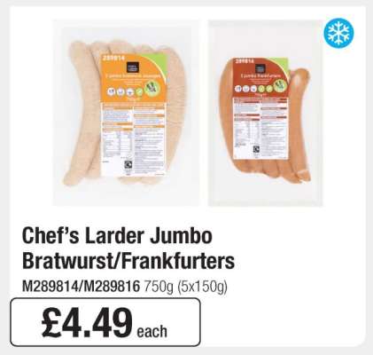 Chef’s Larder Jumbo Bratwurst/Frankfurters