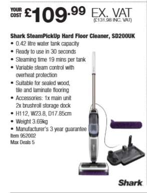 Shark SteamPickUp Hard Floor Cleaner, SD200UK