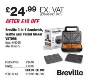 Breville 3 in 1 Sandwich, Waffle and Panini Maker VST098