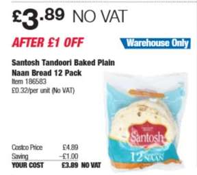 Santosh Tandoori Baked Plain Naan Bread 12 Pack